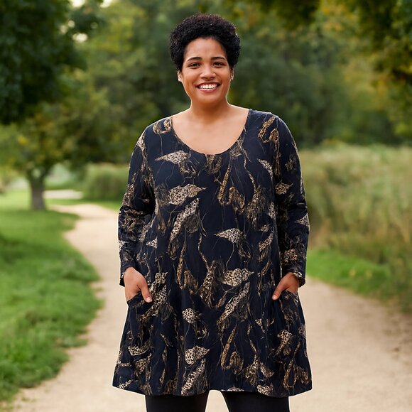 Ulla Popken Tops - Ulla Popken Black with Cheetah spots 28/30 Women's Tunic Top 100% Cotton